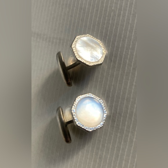 Victorian Mother Of Pearl Silver Octagon Cufflinks Vintage Shirt Accessory. - Picture 5 of 5